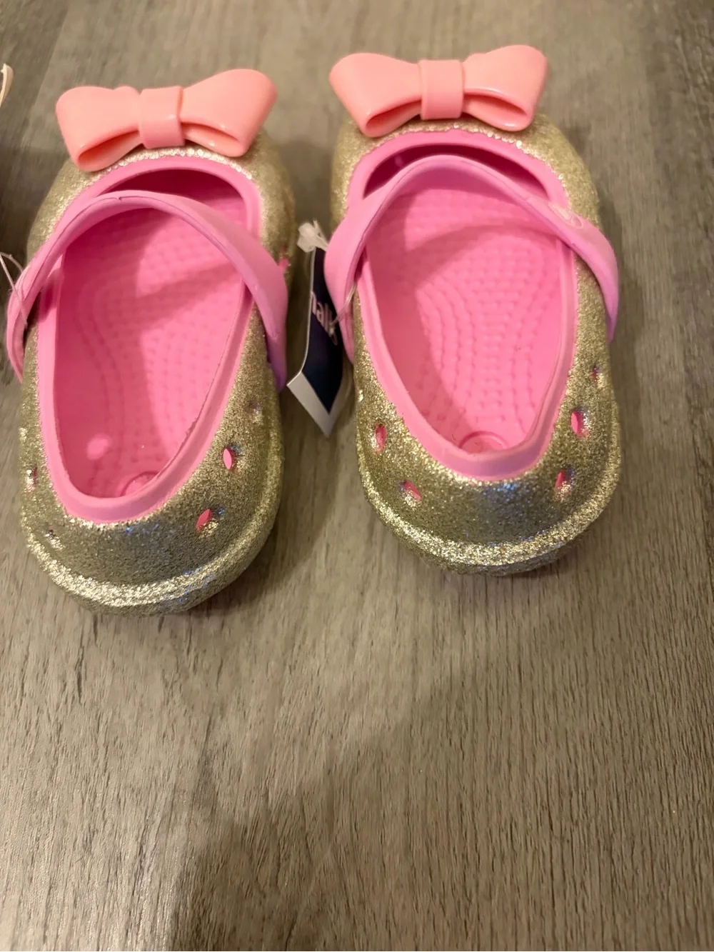 CROCS Keely Hi Glitter Ballet Flats Featuring Pink Bow Baby Size 4 NWT